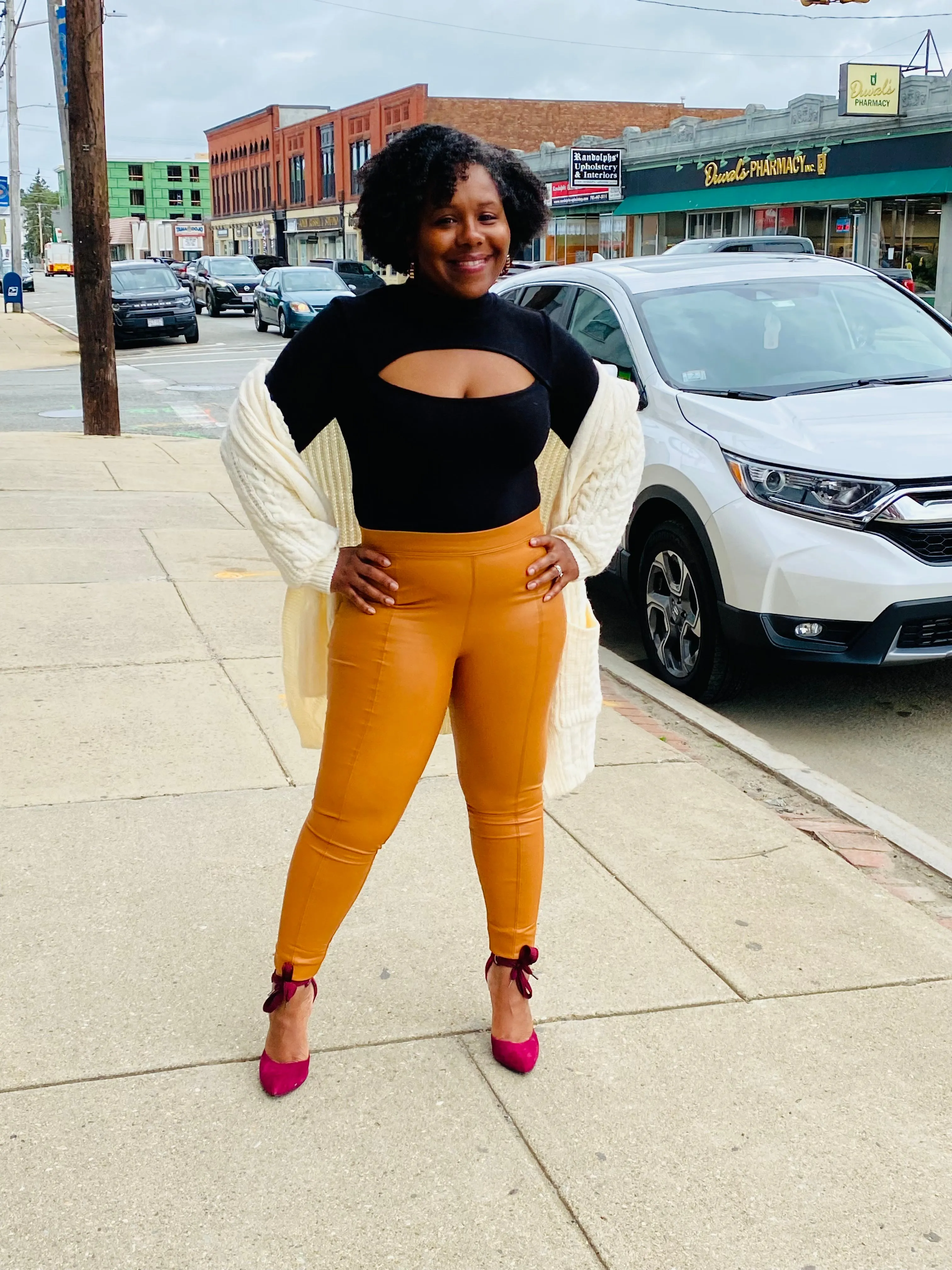 Cognac Faux Leather Pants