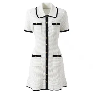 Collared Short Sleeve Button Down Knit Mini Dress