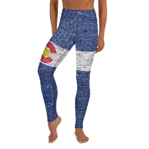 Colorado Flag on Blue Brick - Yoga Leggings
