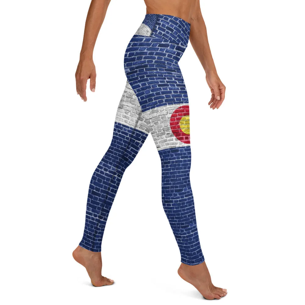 Colorado Flag on Blue Brick - Yoga Leggings