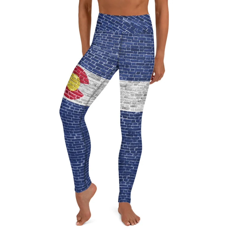 Colorado Flag on Blue Brick - Yoga Leggings