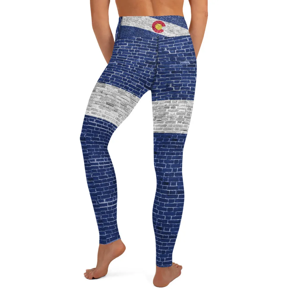 Colorado Flag on Blue Brick - Yoga Leggings