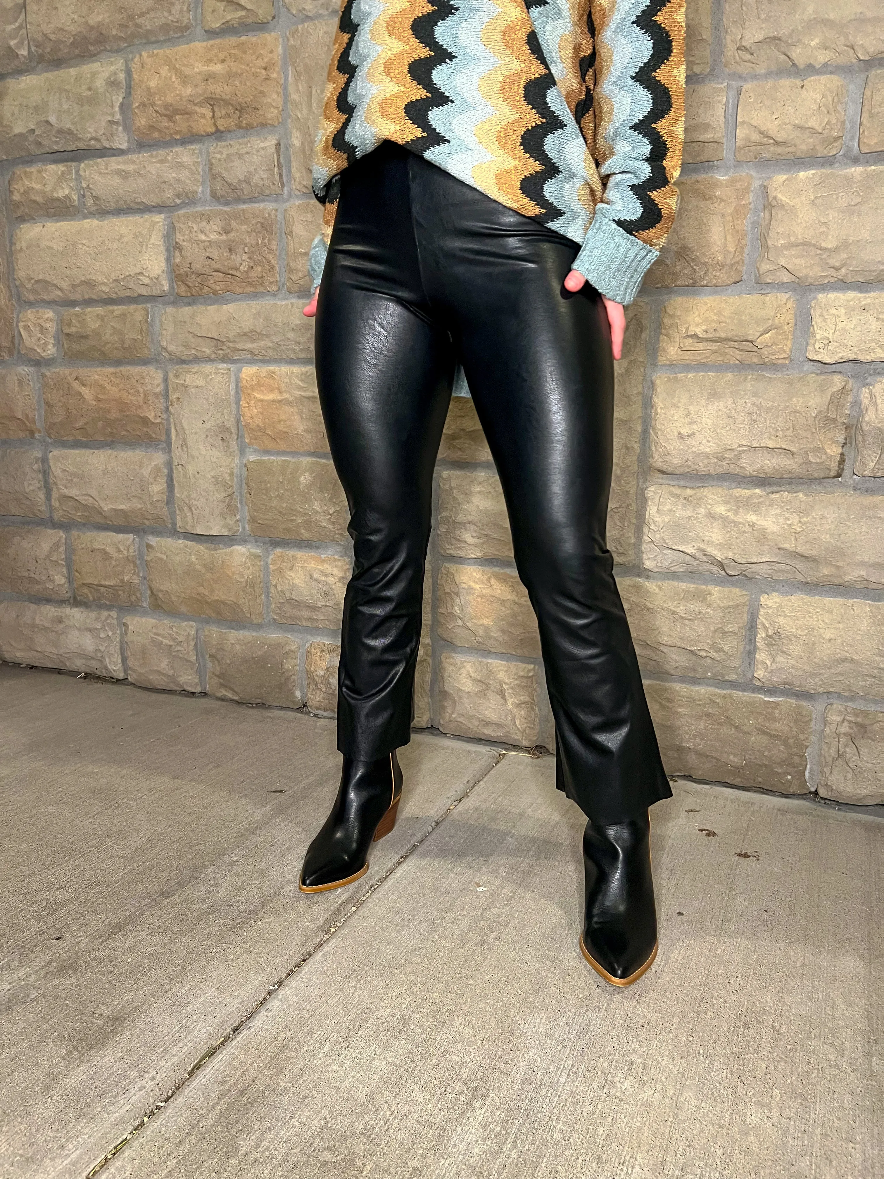 Commando: Faux Leather Cropped Flare - Black