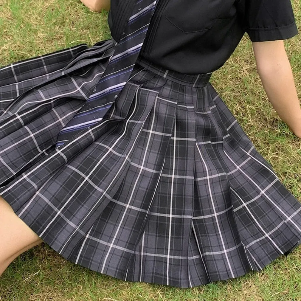 ContiNent 33 Women Jk Skirts High Waist Students School Uniform Pleated A-Line Mini Plaid