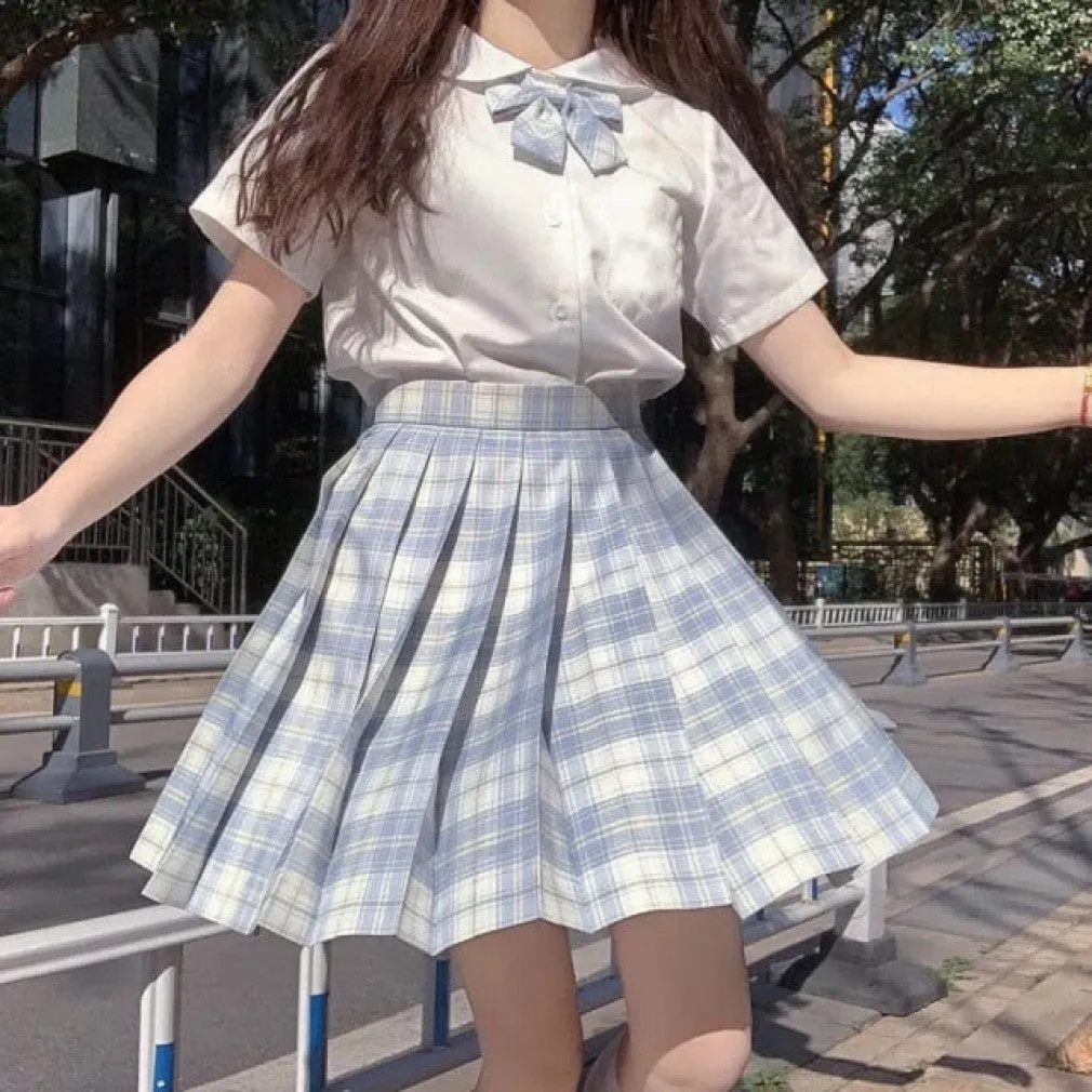 ContiNent 33 Women Jk Skirts High Waist Students School Uniform Pleated A-Line Mini Plaid