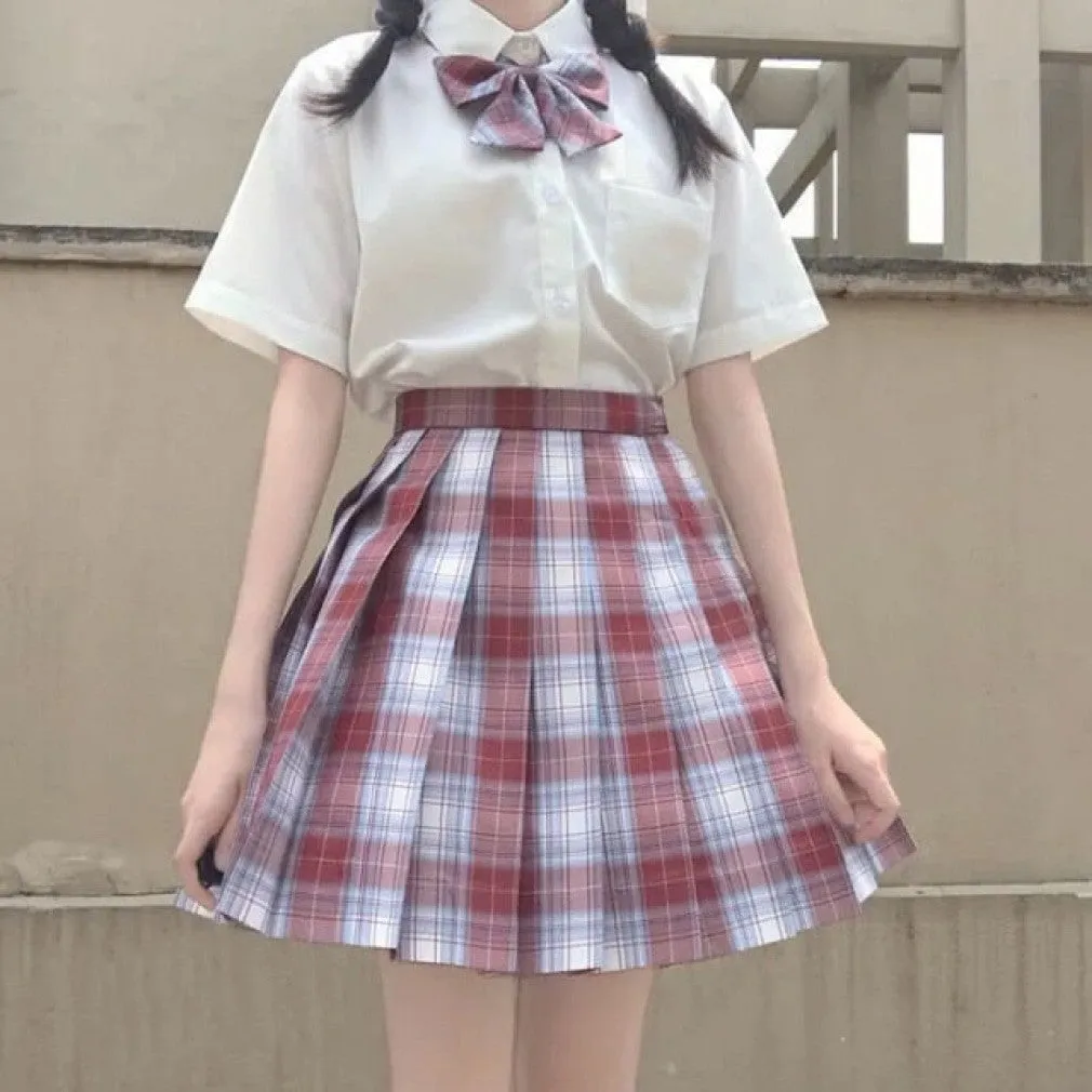 ContiNent 33 Women Jk Skirts High Waist Students School Uniform Pleated A-Line Mini Plaid