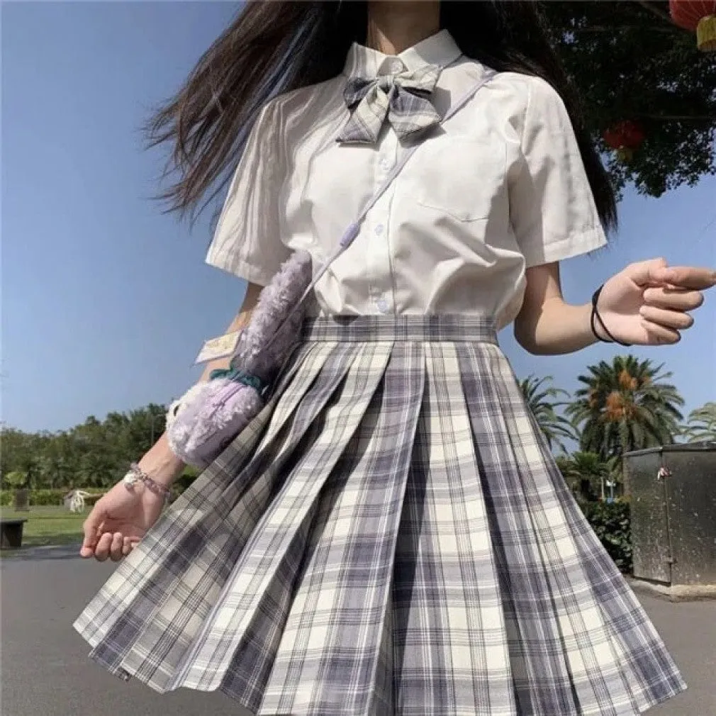 ContiNent 33 Women Jk Skirts High Waist Students School Uniform Pleated A-Line Mini Plaid