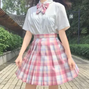 ContiNent 33 Women Jk Skirts High Waist Students School Uniform Pleated A-Line Mini Plaid