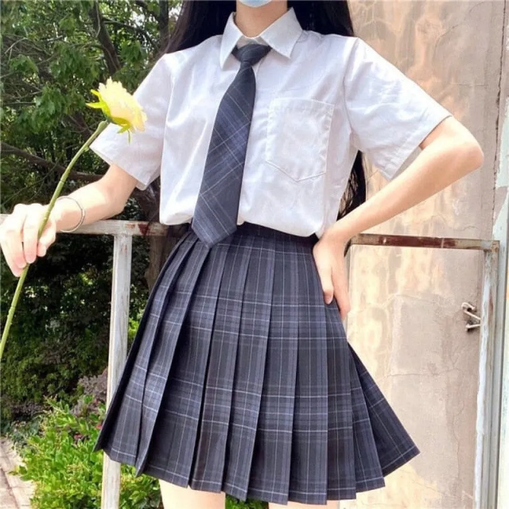 ContiNent 33 Women Jk Skirts High Waist Students School Uniform Pleated A-Line Mini Plaid