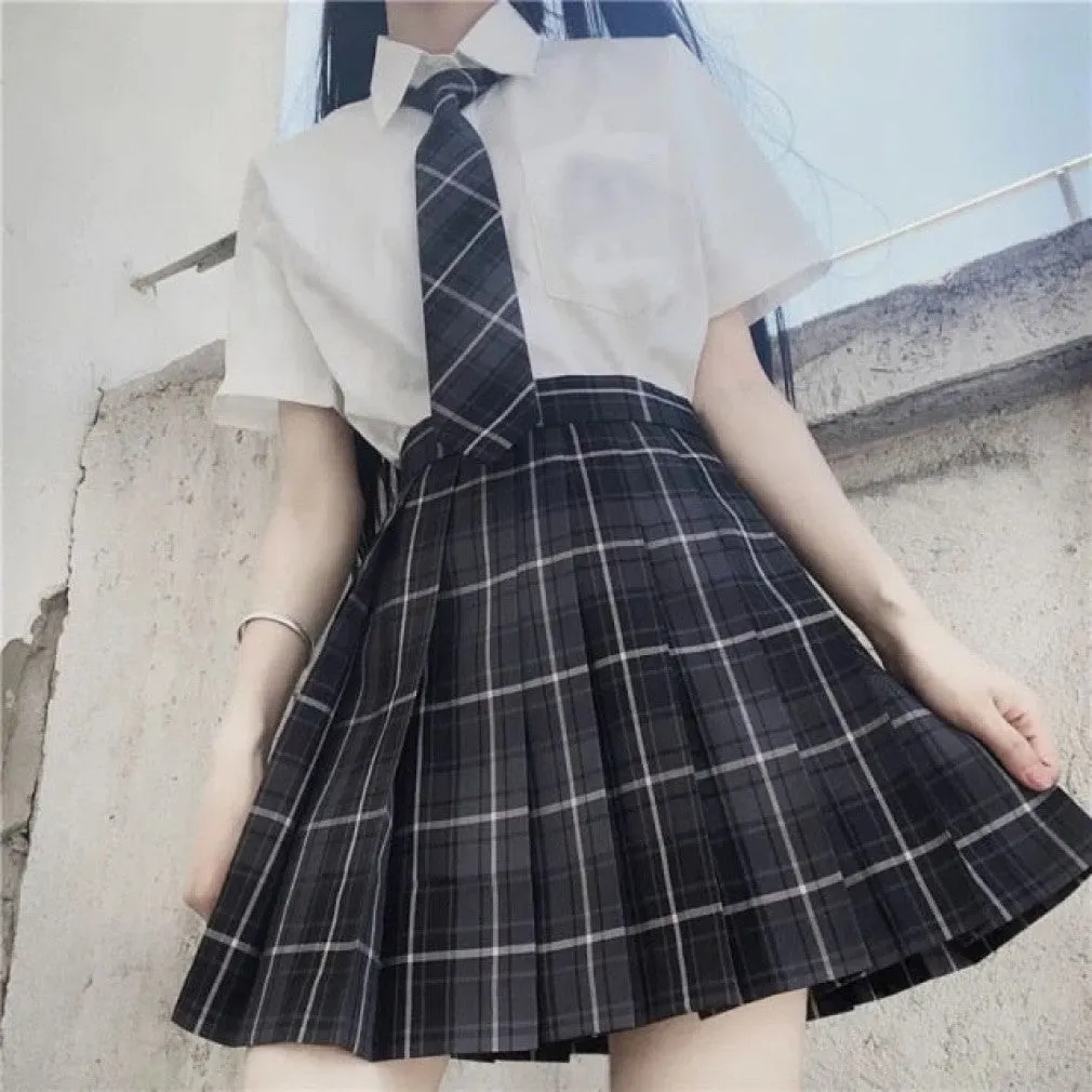 ContiNent 33 Women Jk Skirts High Waist Students School Uniform Pleated A-Line Mini Plaid