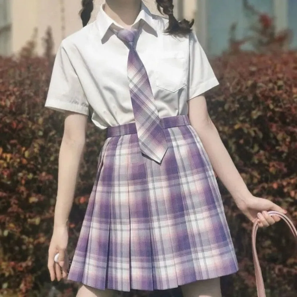 ContiNent 33 Women Jk Skirts High Waist Students School Uniform Pleated A-Line Mini Plaid
