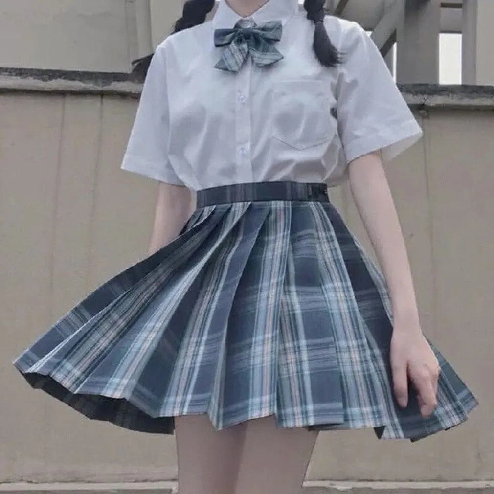 ContiNent 33 Women Jk Skirts High Waist Students School Uniform Pleated A-Line Mini Plaid