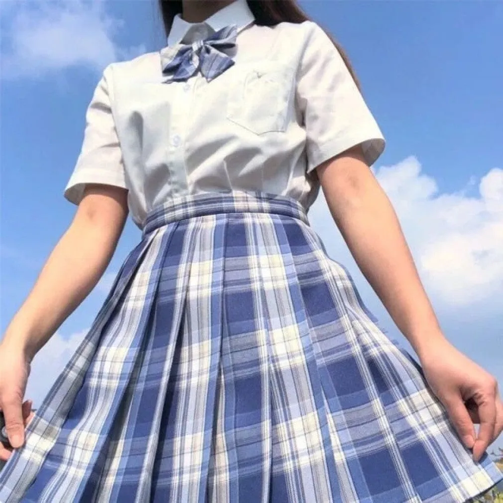 ContiNent 33 Women Jk Skirts High Waist Students School Uniform Pleated A-Line Mini Plaid