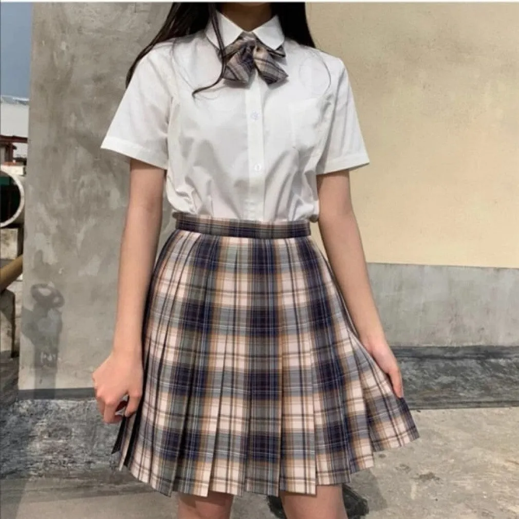 ContiNent 33 Women Jk Skirts High Waist Students School Uniform Pleated A-Line Mini Plaid