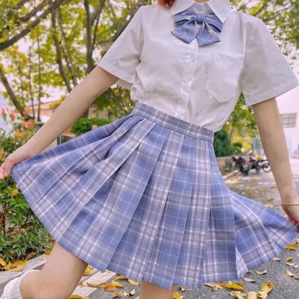 ContiNent 33 Women Jk Skirts High Waist Students School Uniform Pleated A-Line Mini Plaid