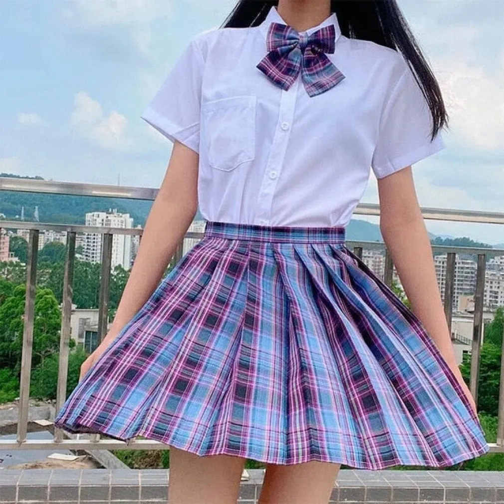 ContiNent 33 Women Jk Skirts High Waist Students School Uniform Pleated A-Line Mini Plaid