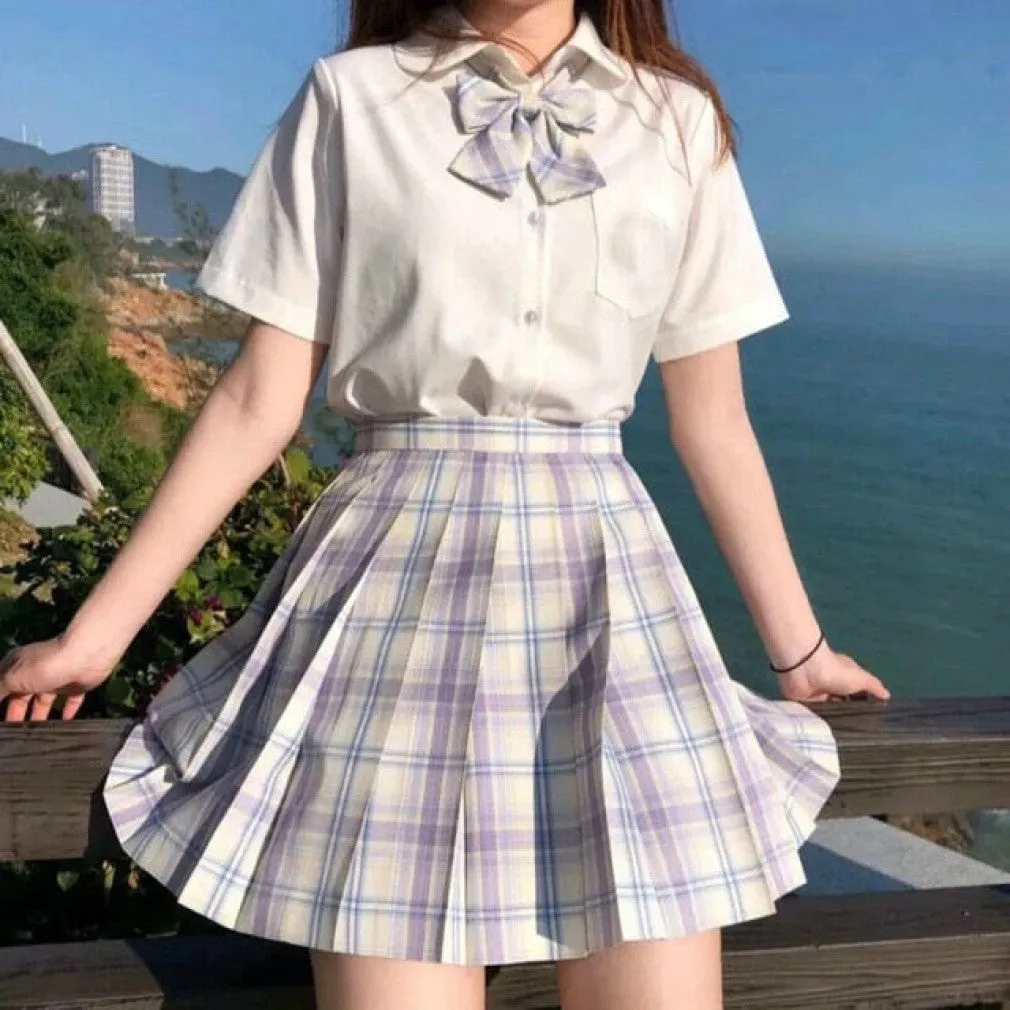 ContiNent 33 Women Jk Skirts High Waist Students School Uniform Pleated A-Line Mini Plaid