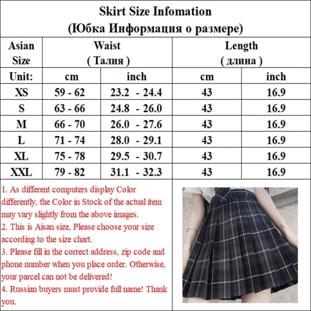 ContiNent 33 Women Jk Skirts High Waist Students School Uniform Pleated A-Line Mini Plaid