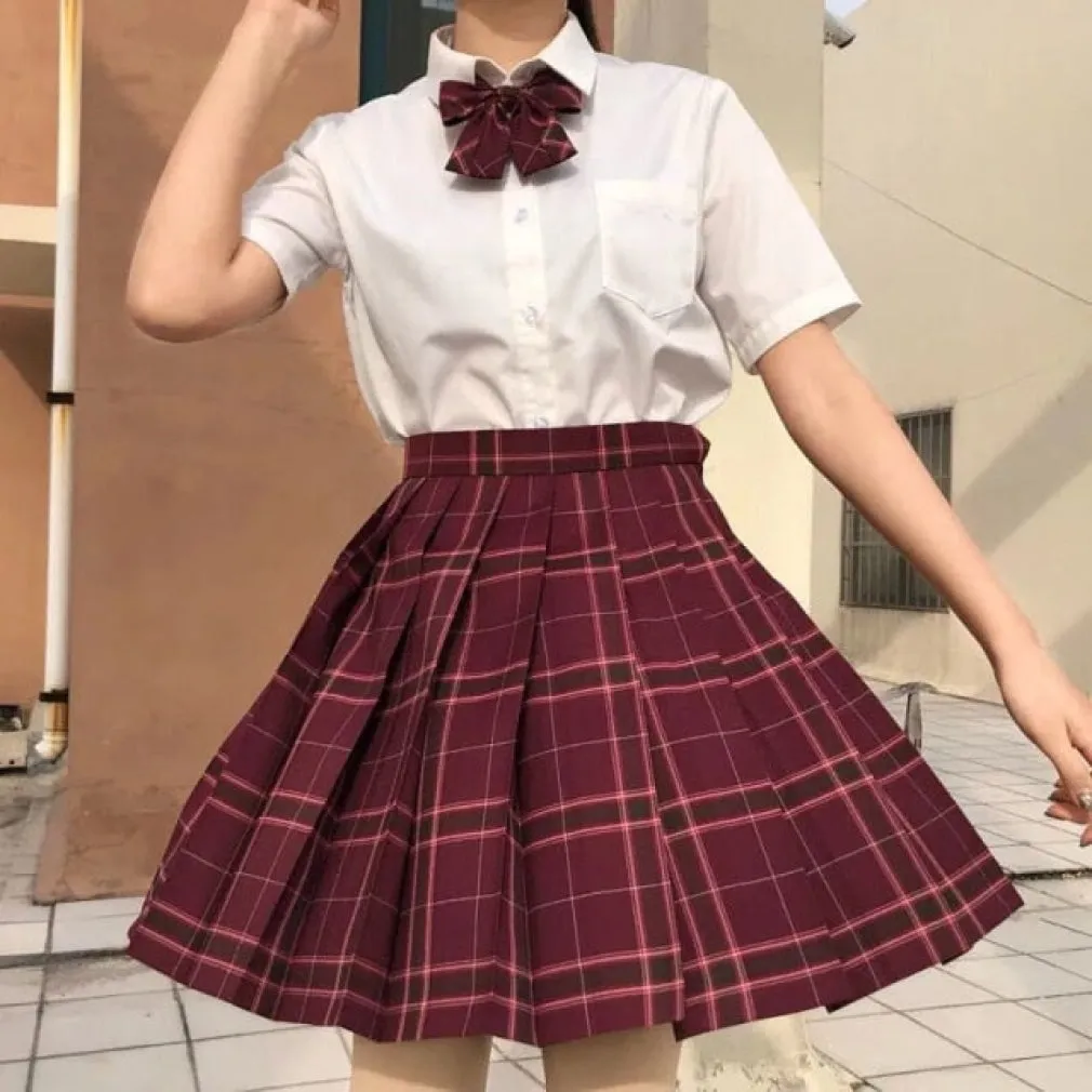 ContiNent 33 Women Jk Skirts High Waist Students School Uniform Pleated A-Line Mini Plaid
