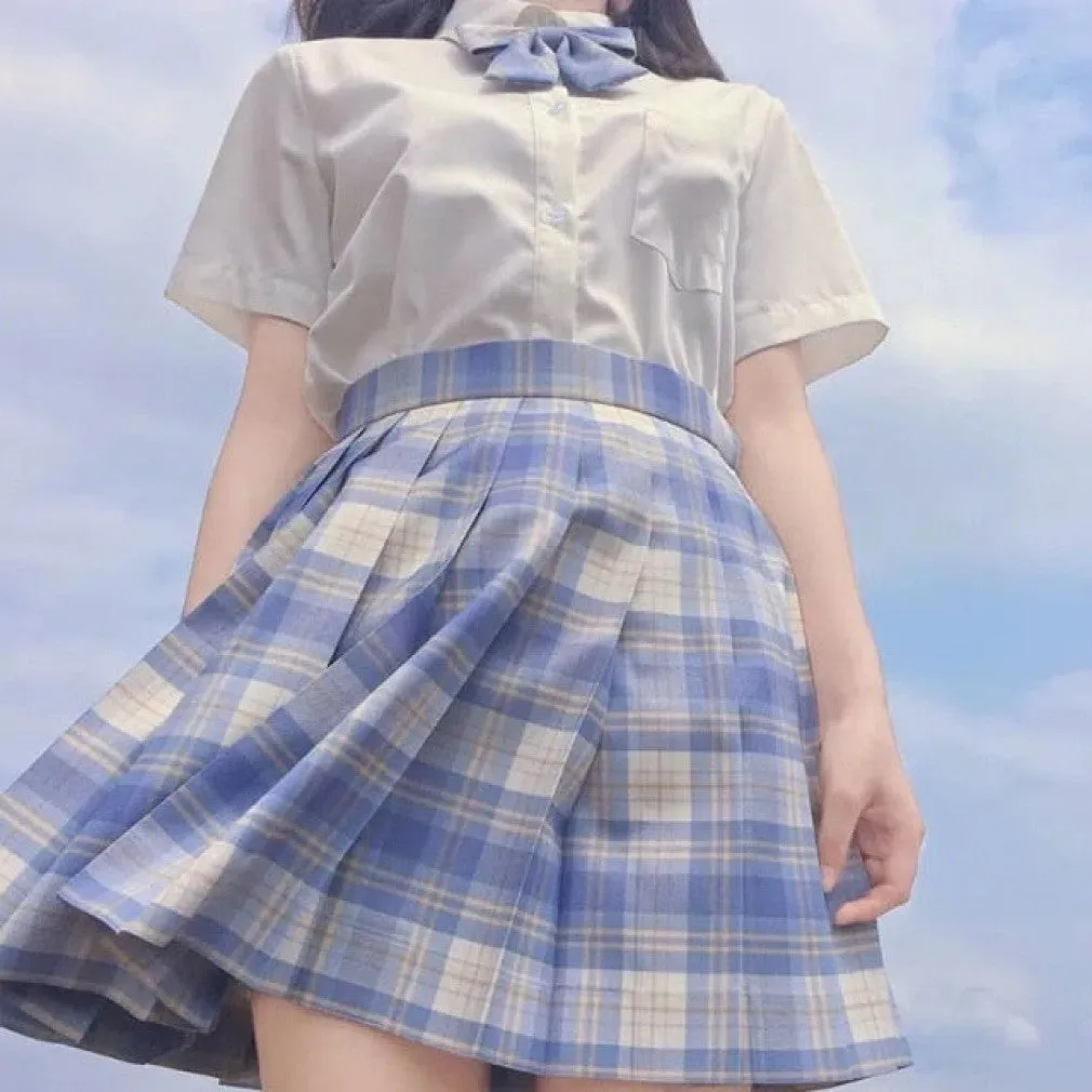 ContiNent 33 Women Jk Skirts High Waist Students School Uniform Pleated A-Line Mini Plaid