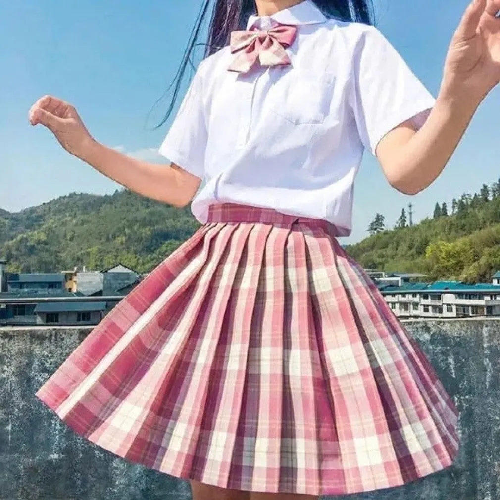 ContiNent 33 Women Jk Skirts High Waist Students School Uniform Pleated A-Line Mini Plaid