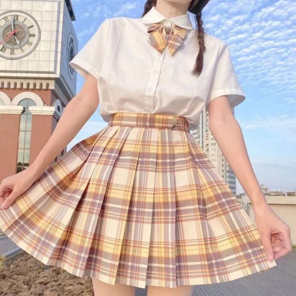 ContiNent 33 Women Jk Skirts High Waist Students School Uniform Pleated A-Line Mini Plaid
