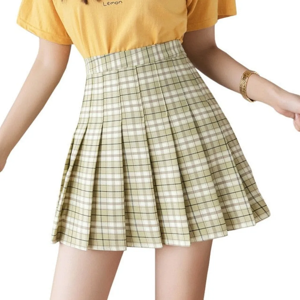 ContiNent 33 Y2k Summer Korean Fashion Short Women Skirt Casual Slim Elastic High-Waisted Striped Harajuku Pleated Plaid A-Line Mini Skirts