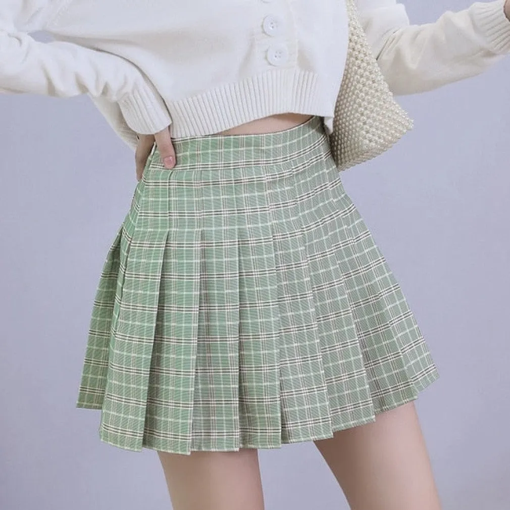 ContiNent 33 Y2k Summer Korean Fashion Short Women Skirt Casual Slim Elastic High-Waisted Striped Harajuku Pleated Plaid A-Line Mini Skirts