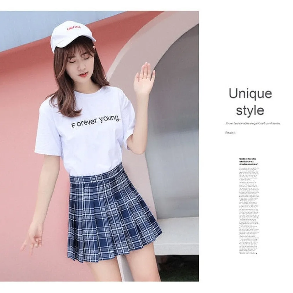 ContiNent 33 Y2k Summer Korean Fashion Short Women Skirt Casual Slim Elastic High-Waisted Striped Harajuku Pleated Plaid A-Line Mini Skirts