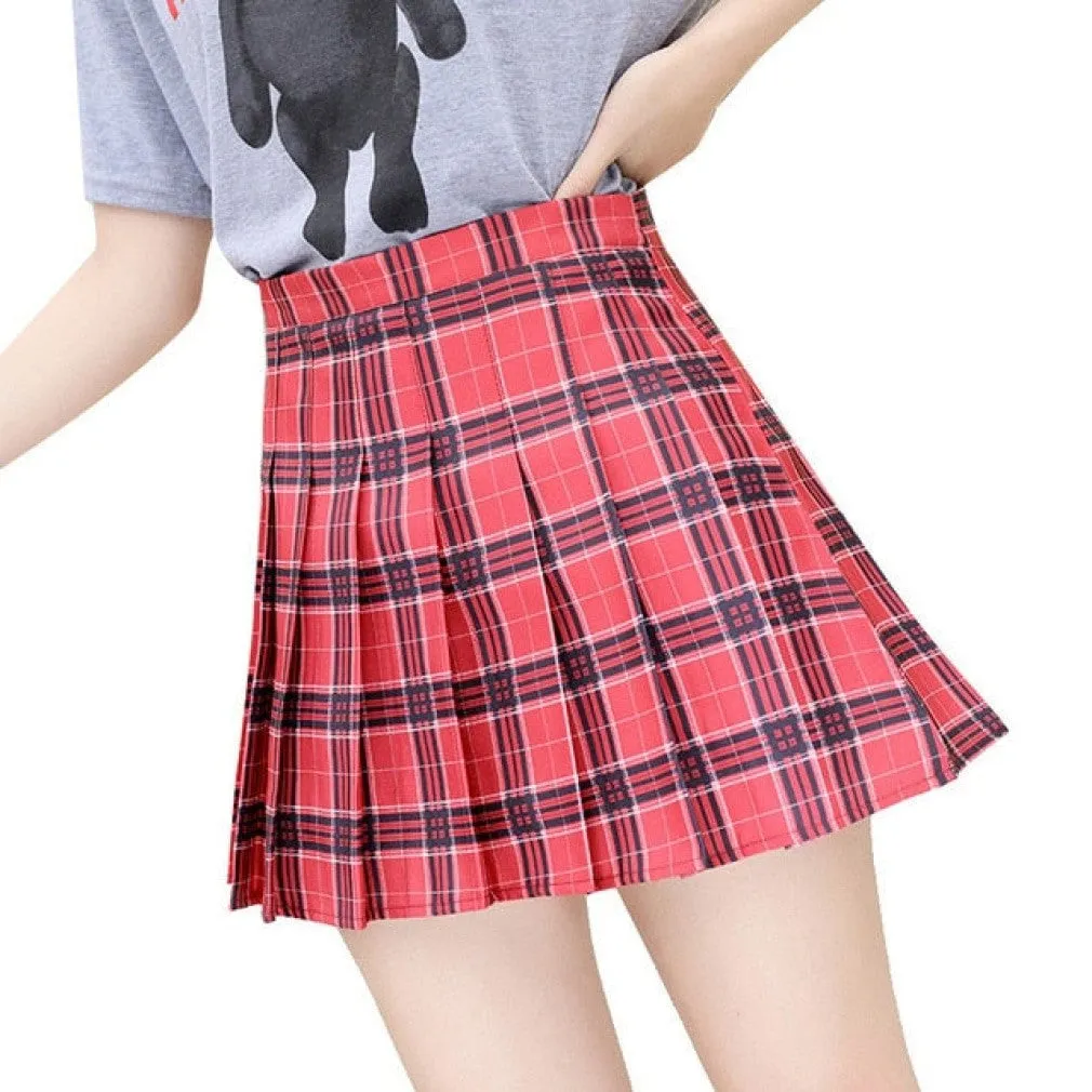ContiNent 33 Y2k Summer Korean Fashion Short Women Skirt Casual Slim Elastic High-Waisted Striped Harajuku Pleated Plaid A-Line Mini Skirts