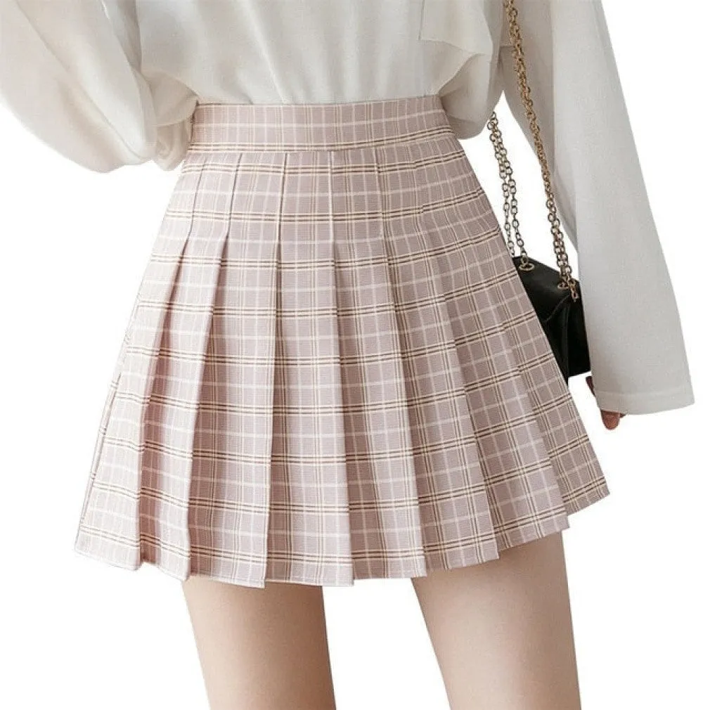 ContiNent 33 Y2k Summer Korean Fashion Short Women Skirt Casual Slim Elastic High-Waisted Striped Harajuku Pleated Plaid A-Line Mini Skirts