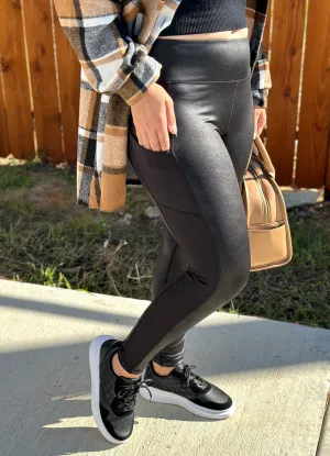 Contrast Faux Leather Leggings