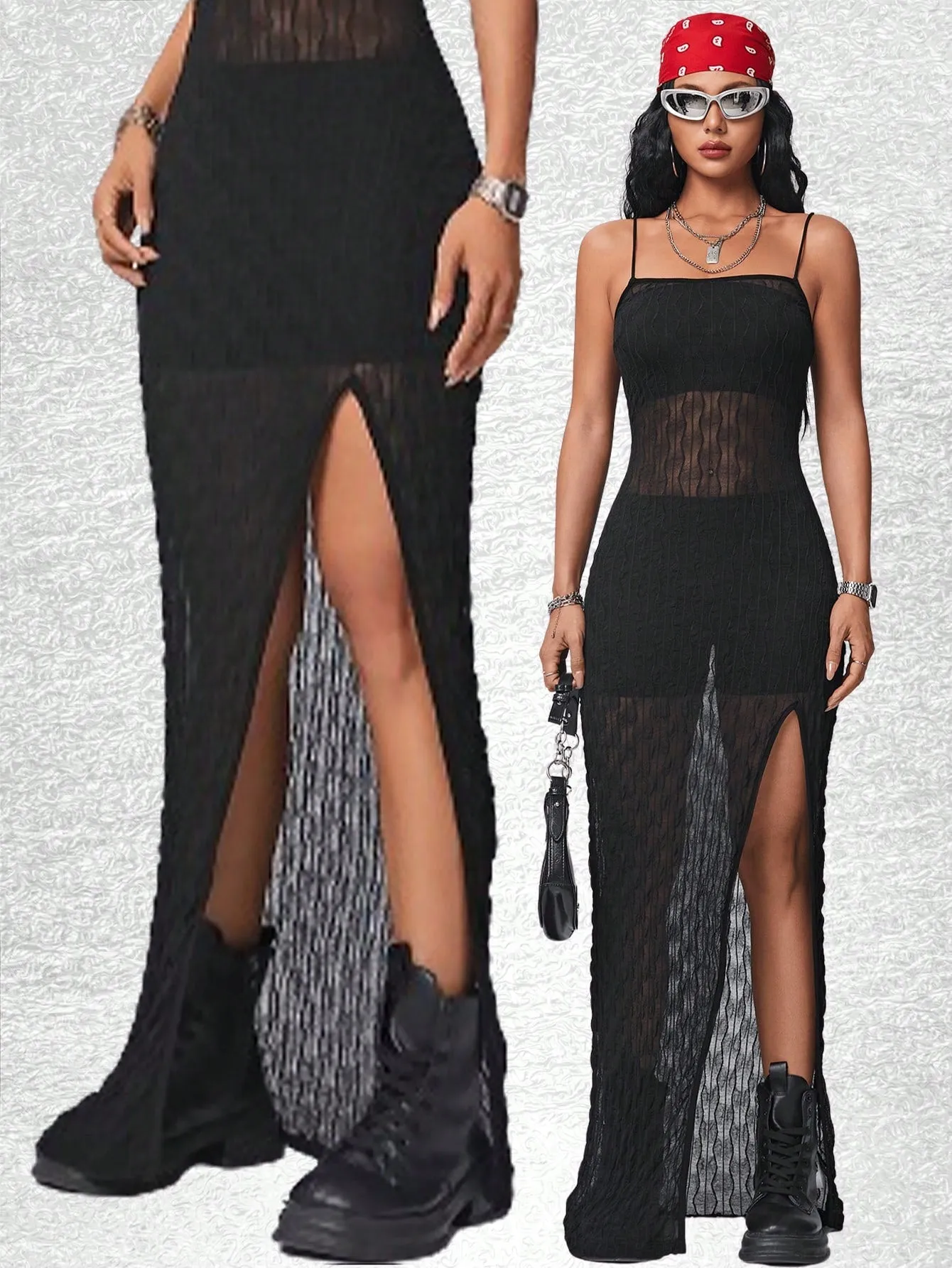 Coolane Women's Sheer Lace Halterneck Maxi Slip Dress With High Split For Spring And Summer Wear