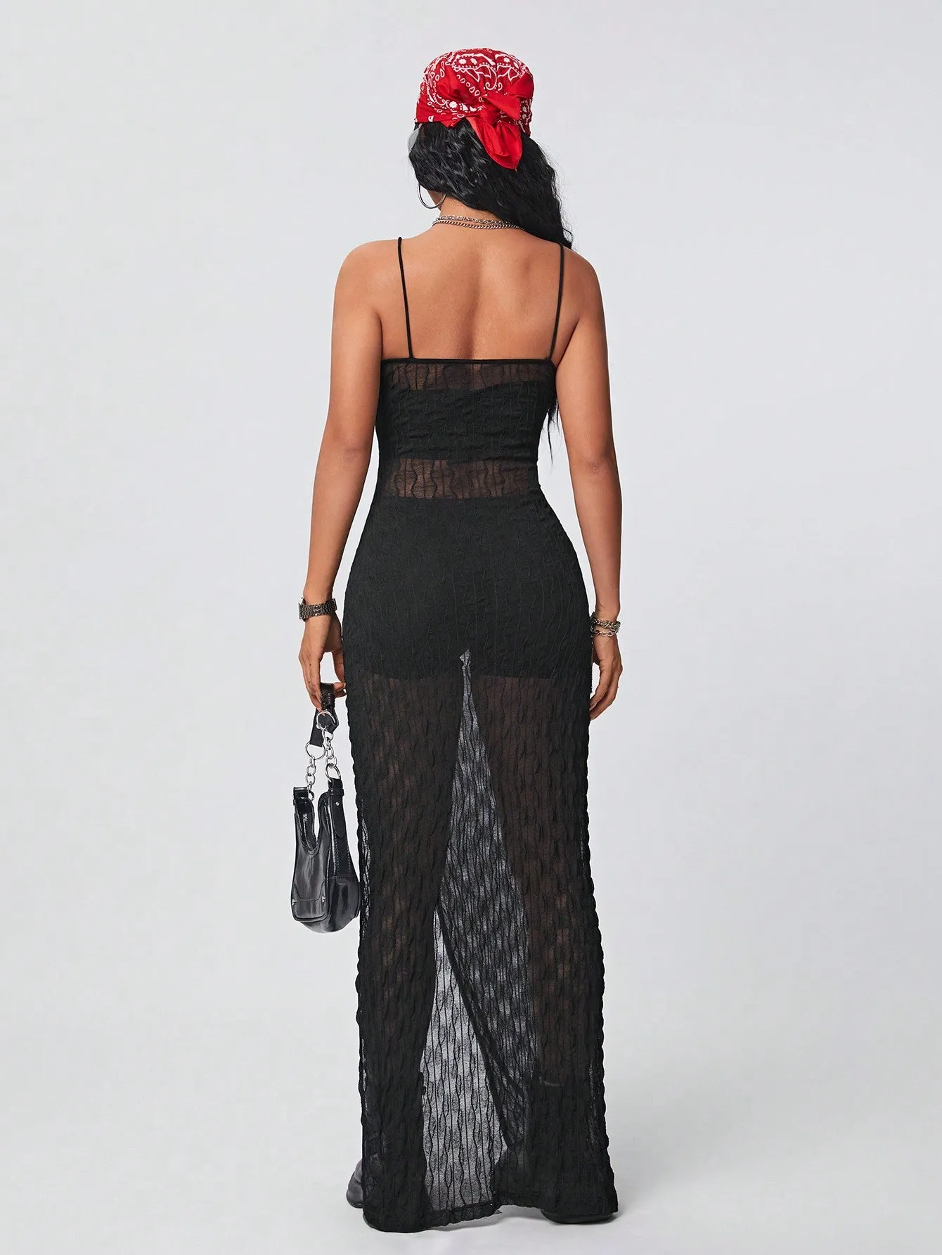 Coolane Women's Sheer Lace Halterneck Maxi Slip Dress With High Split For Spring And Summer Wear