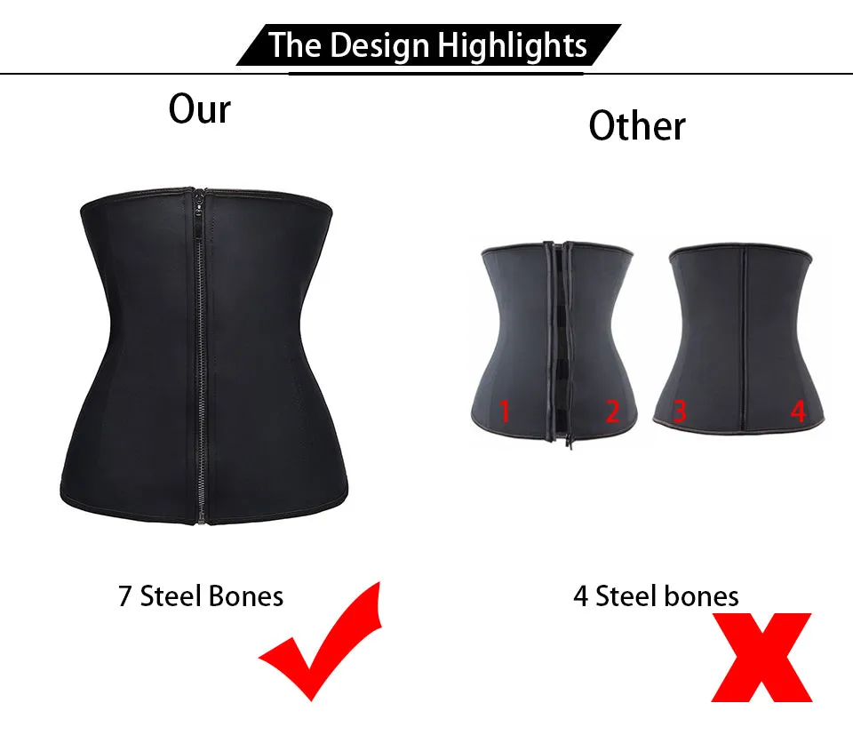 Corset Body Shaper Latex Waist Trainer Zipper