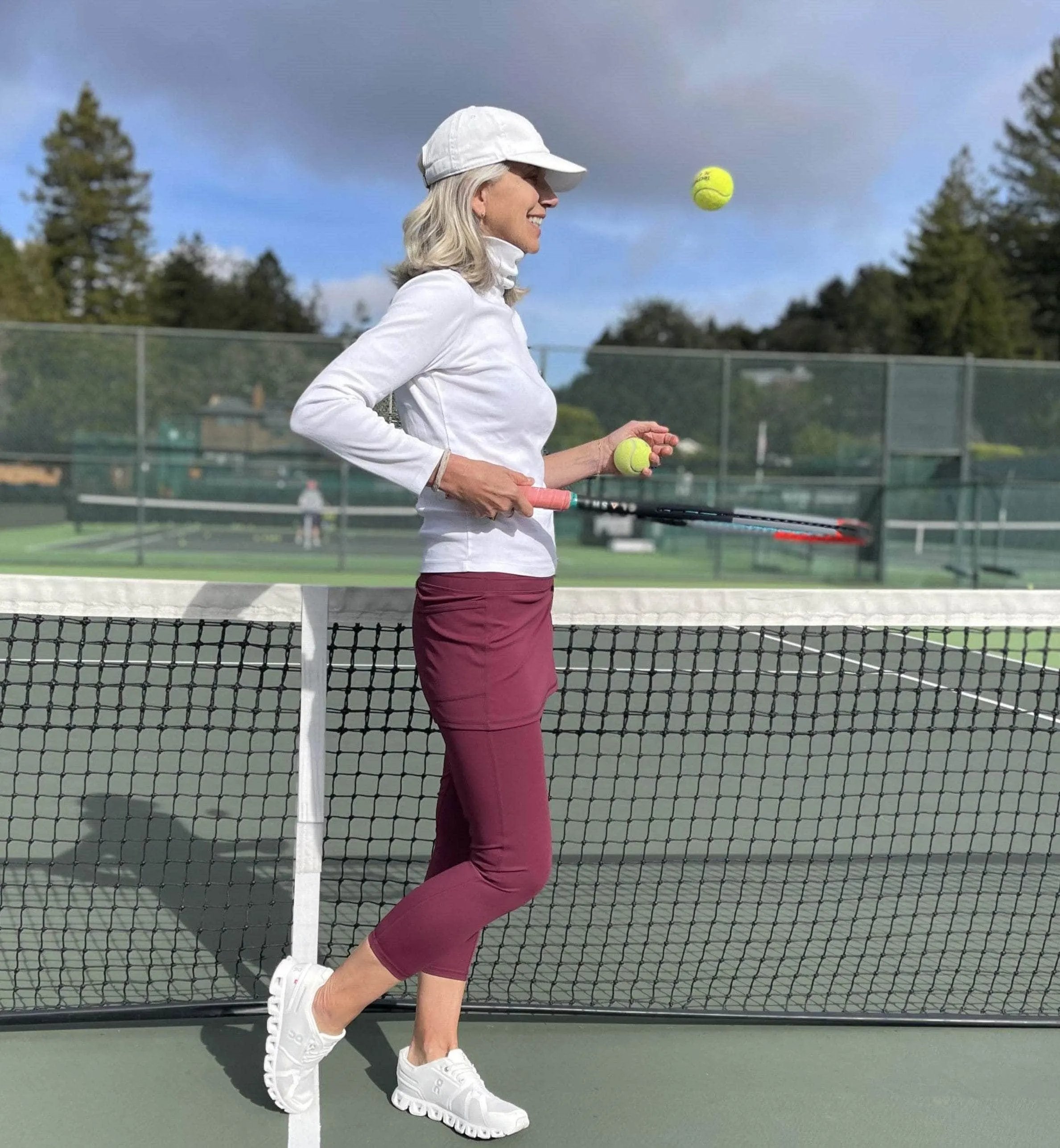 Cranberry Red 7/8th's Ankle Length Skirted Leggings with Pockets