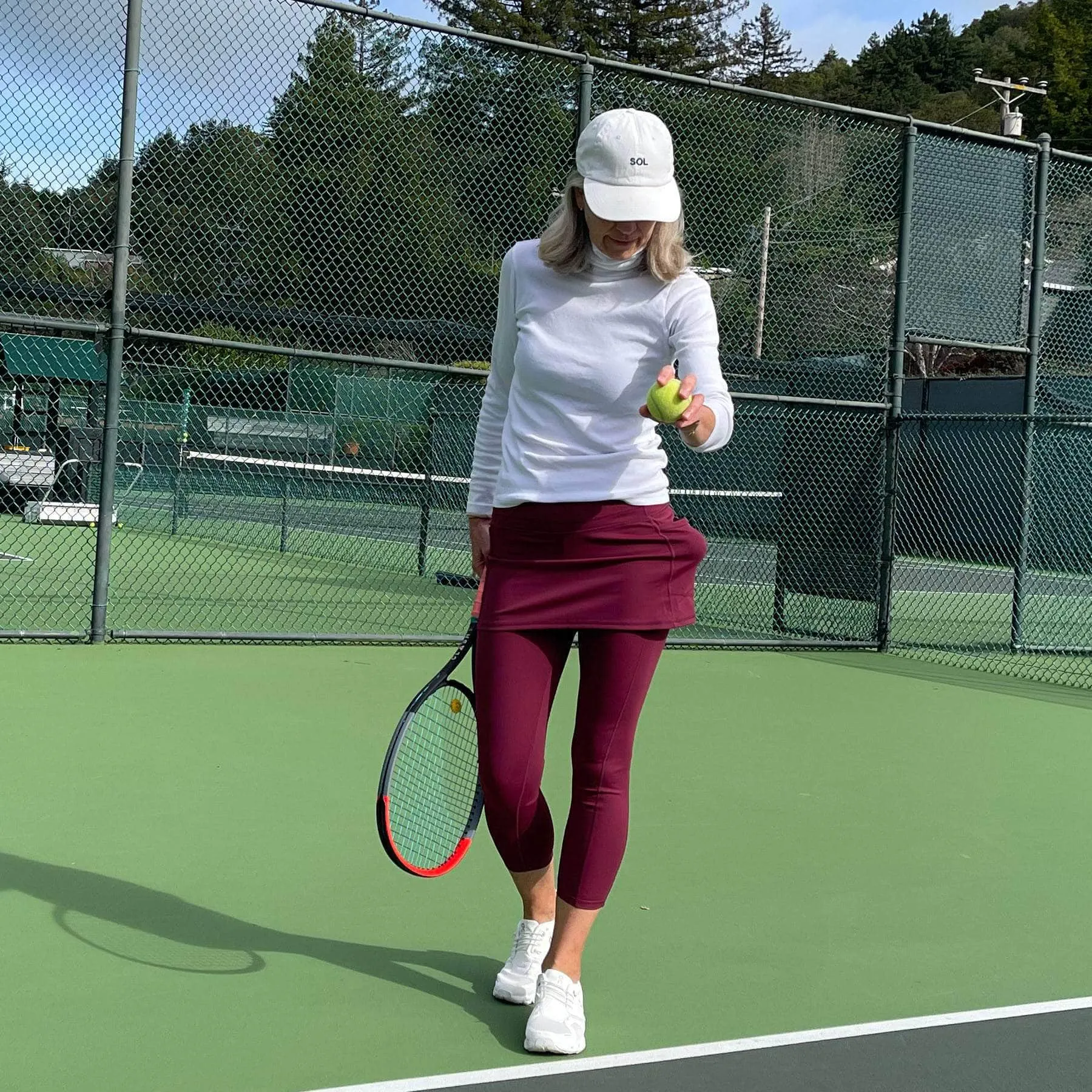Cranberry Red 7/8th's Ankle Length Skirted Leggings with Pockets
