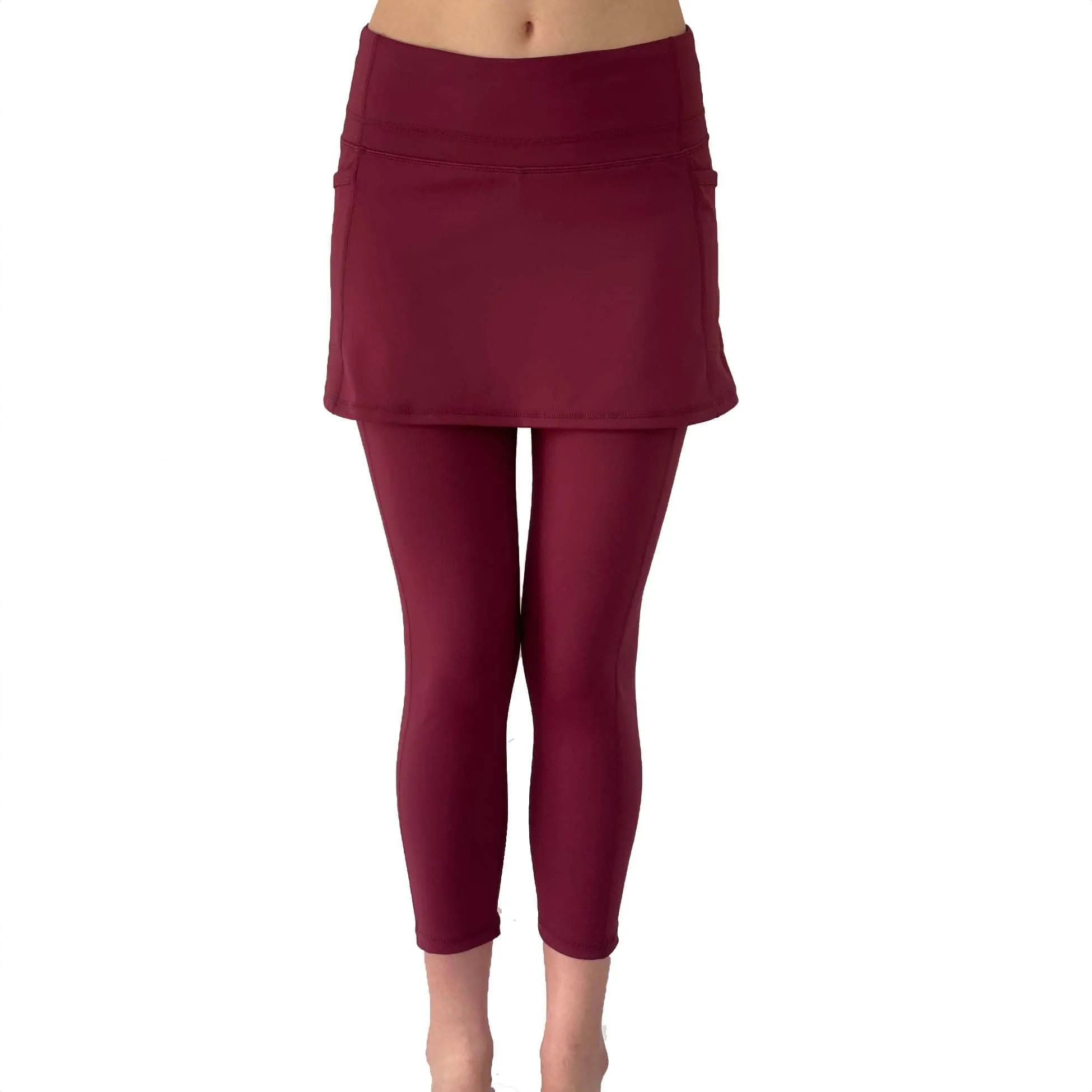 Cranberry Red 7/8th's Ankle Length Skirted Leggings with Pockets