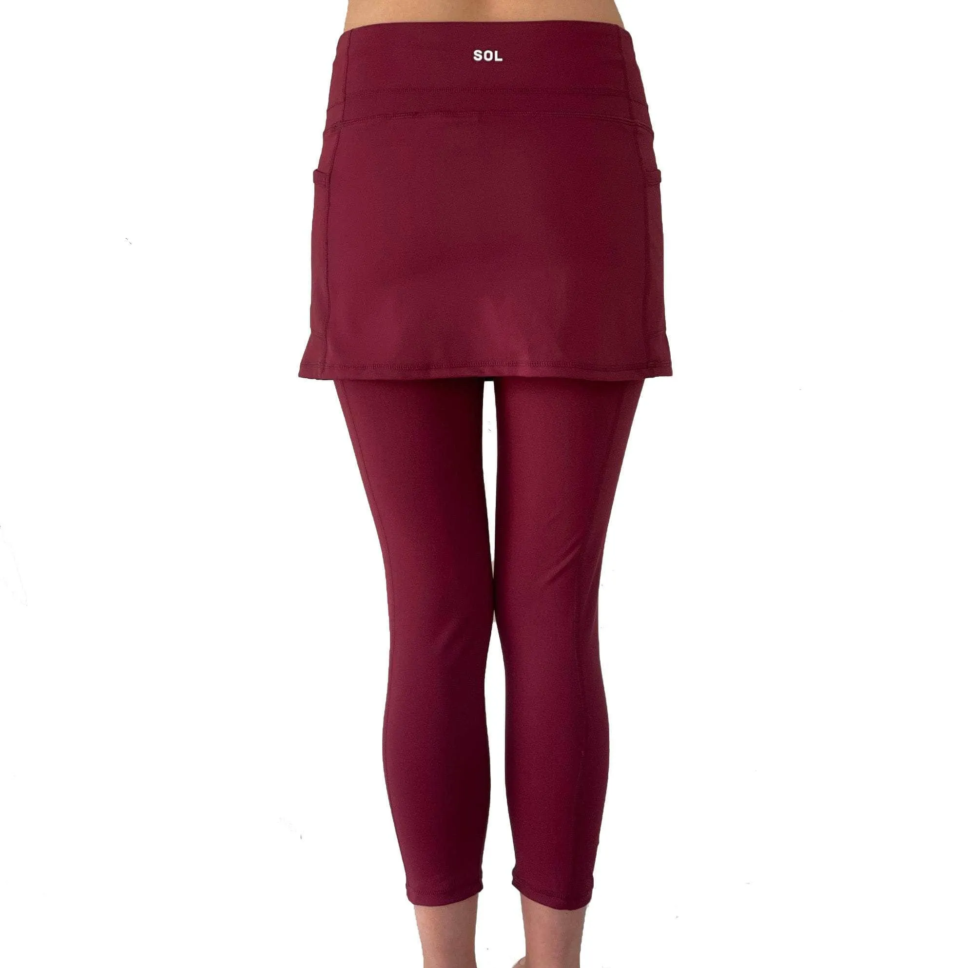 Cranberry Red 7/8th's Ankle Length Skirted Leggings with Pockets