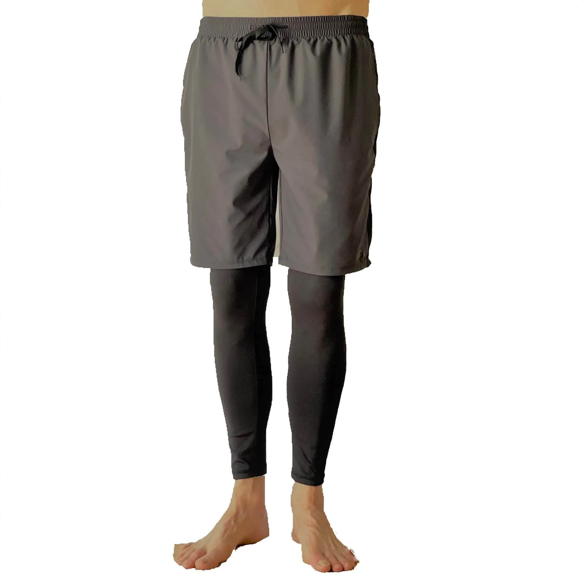 Dark Gray Men's Hybrid Shorts with Black Leggings