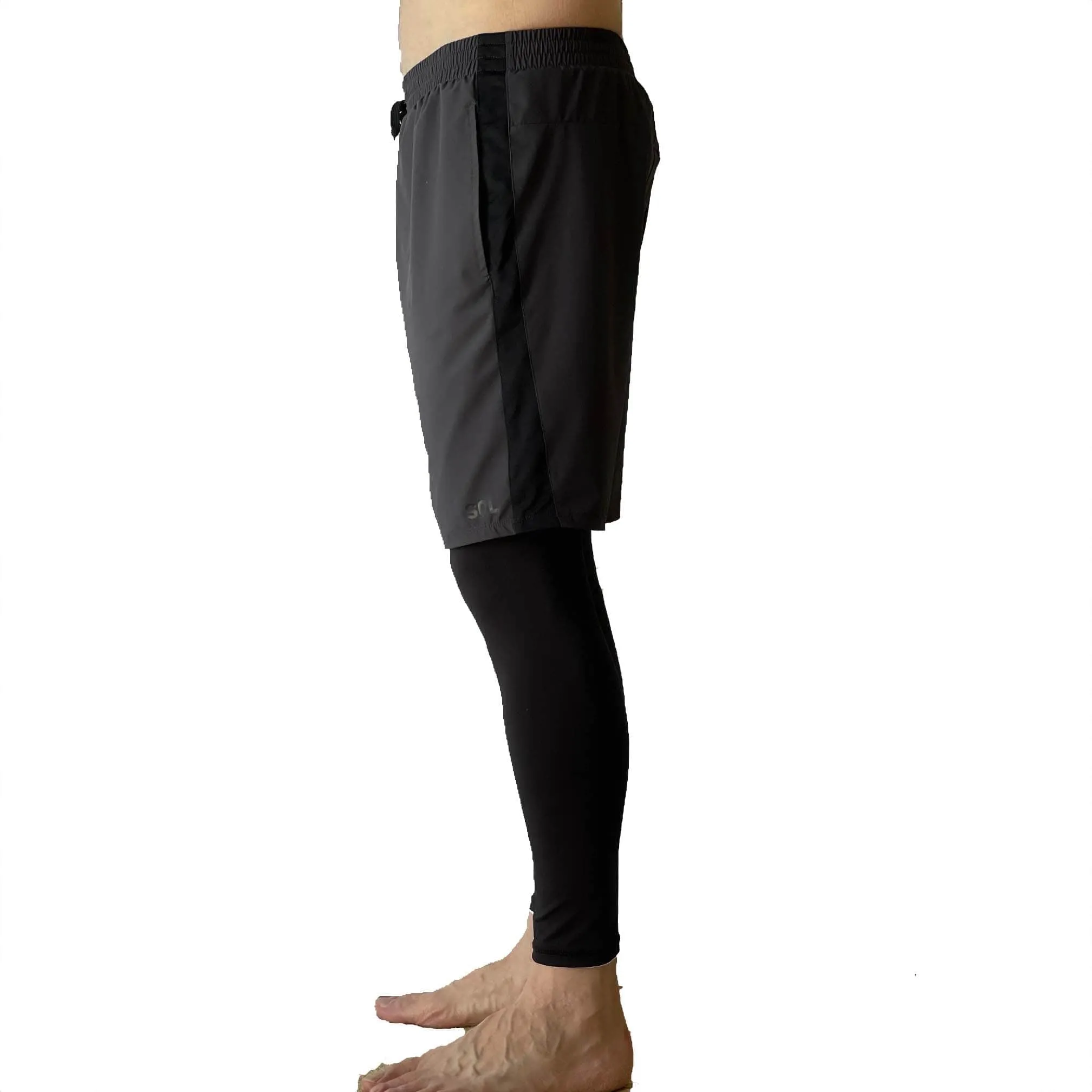 Dark Gray Men's Hybrid Shorts with Black Leggings