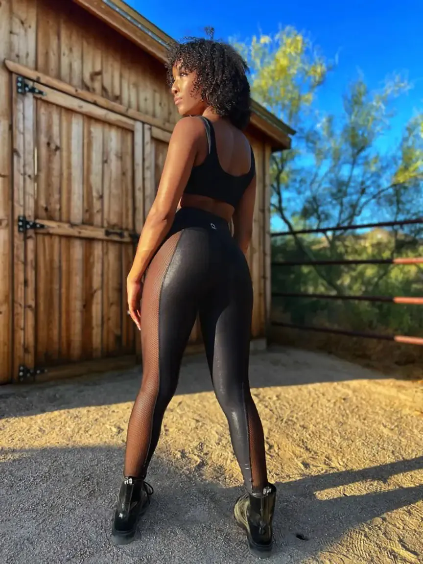DDD SIDE MESH FAUX LEATHER LEGGINGS