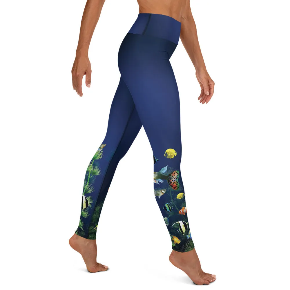 Deep Blue Ocean and Tropical Fish - Yoga Leggings