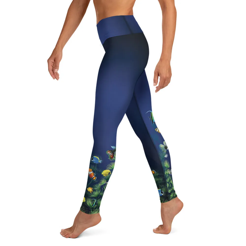 Deep Blue Ocean and Tropical Fish - Yoga Leggings