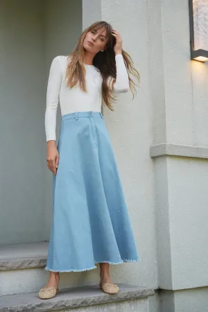 Denim A Line Fringe Skirt