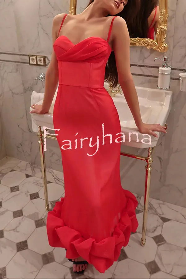 Dreamy and Romantic Ruched Bust Cloud Shape Hem Slip Midi Dress