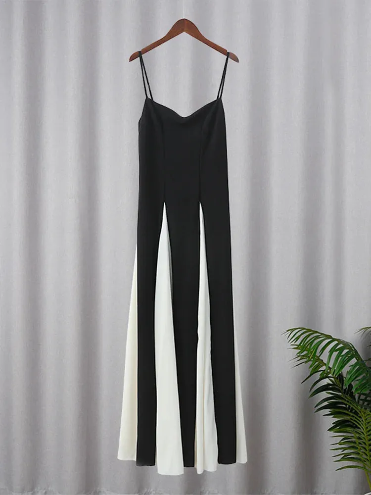 Elegant Black and White Backless Sling Maxi Dress for Women