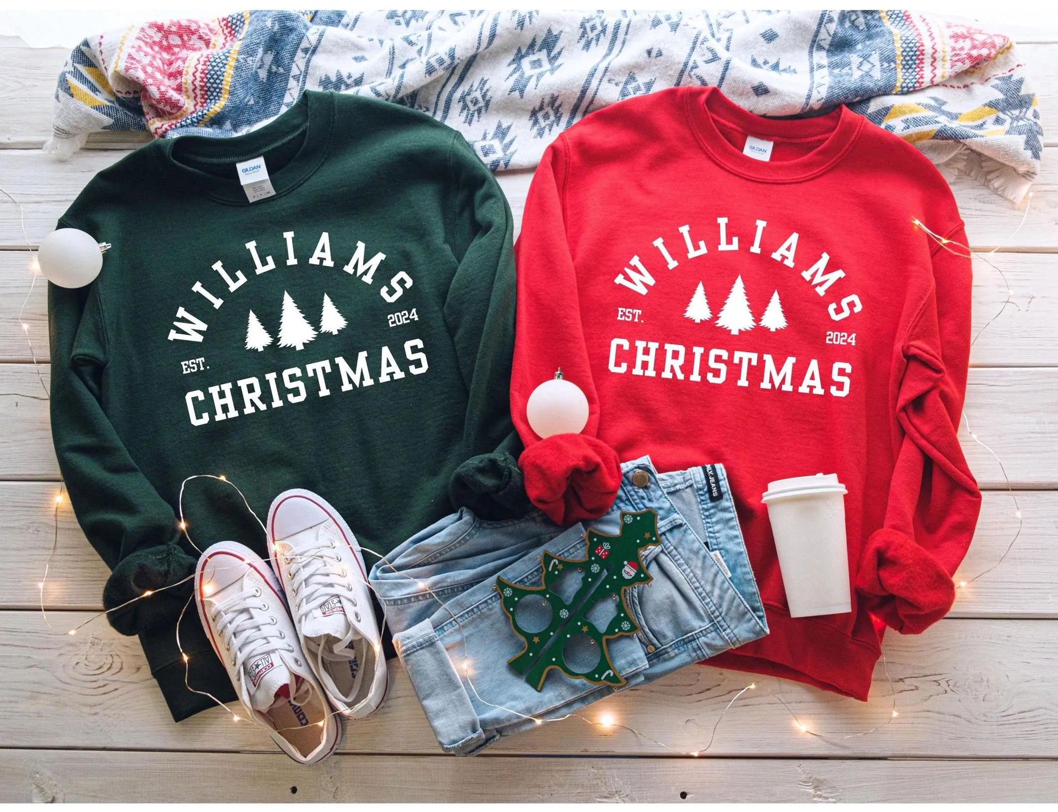 Embossed Custom Matching Newlywed Christmas Sweatshirts