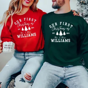 Embossed Our First Christmas as Mr and Mrs Matching Pajamas