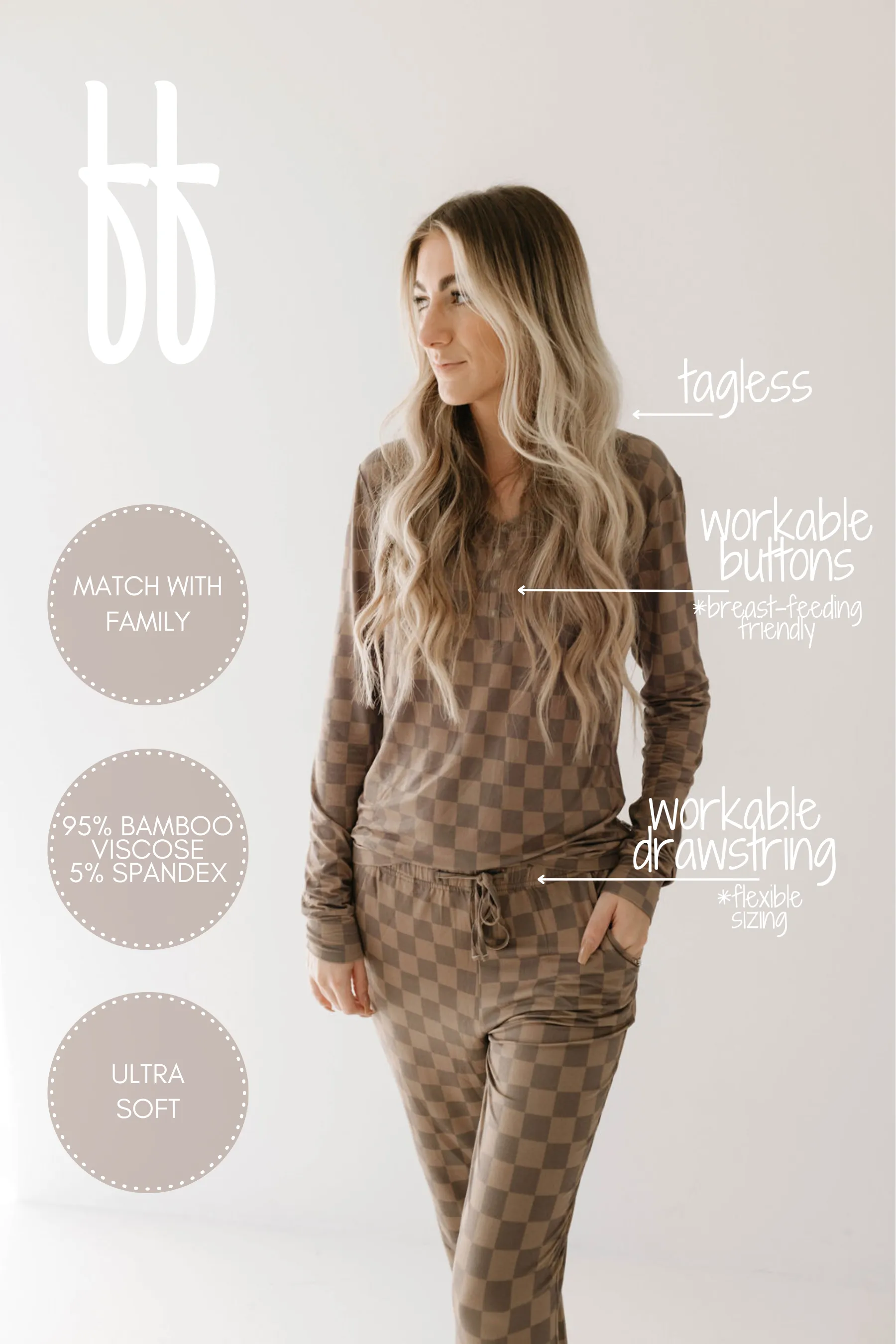 Faded Brown Checkerboard | Women's Bamboo Pajamas
